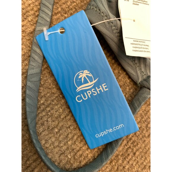 Cupshe Bikini Top Womens M Halter Cross Tie Textured Gray Beach Swim Pool - Picture 8 of 9